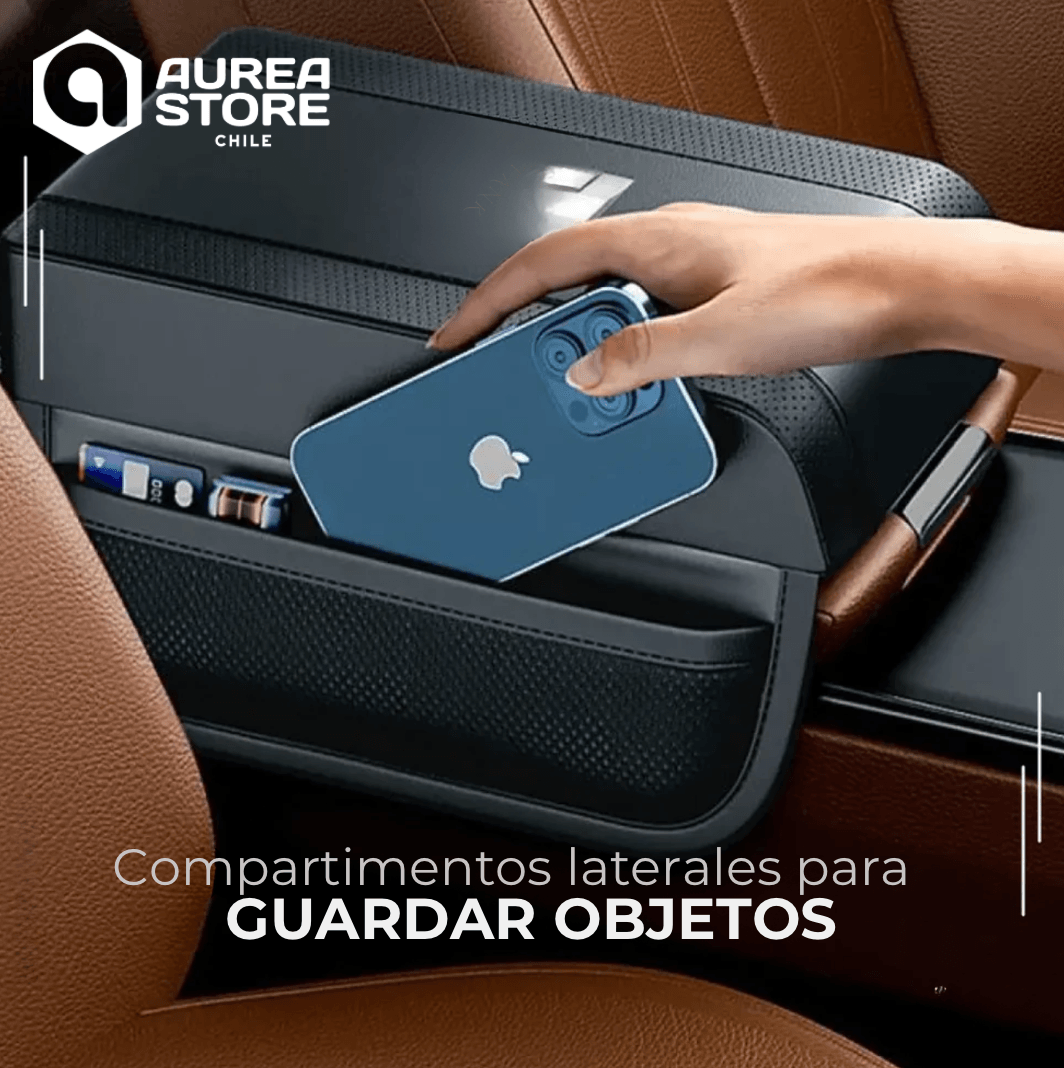 AureaRest ™ - Apoya Brazos hecho en Cuero -  Automotriz [PERSONALIZE CON EL LOGO DE TU AUTO]